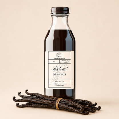 Extrait de vanille Bourbon Madagascar 2 L 30 % avec grains, fond beige
